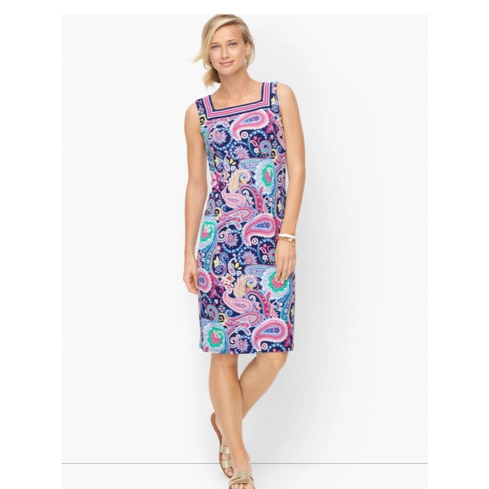 Talbots Effortless Jersey Shift Midi Paisley Sleeveless Dress Large Petite NWOT
